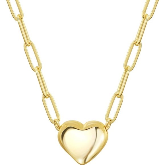 RESTOCKED!! 14k Gold plated puffy heart necklace on paperclip chain💛✨ - Picture 4 of 5